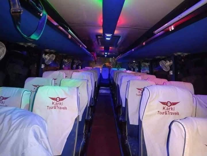 Karki Tour and Travels bus at night